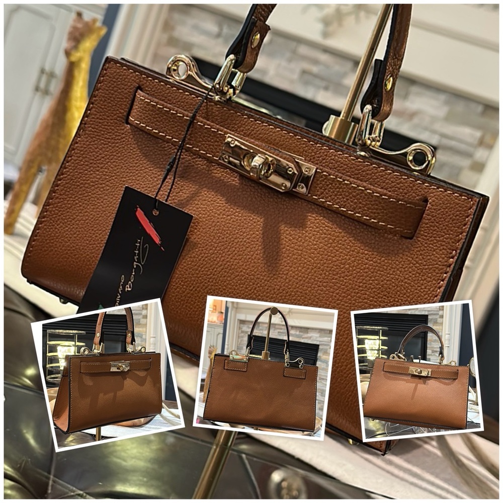 Authentic 🇮🇹 Silvano Borgatti British Tan Leather Top Handle Bag, Made in Italy